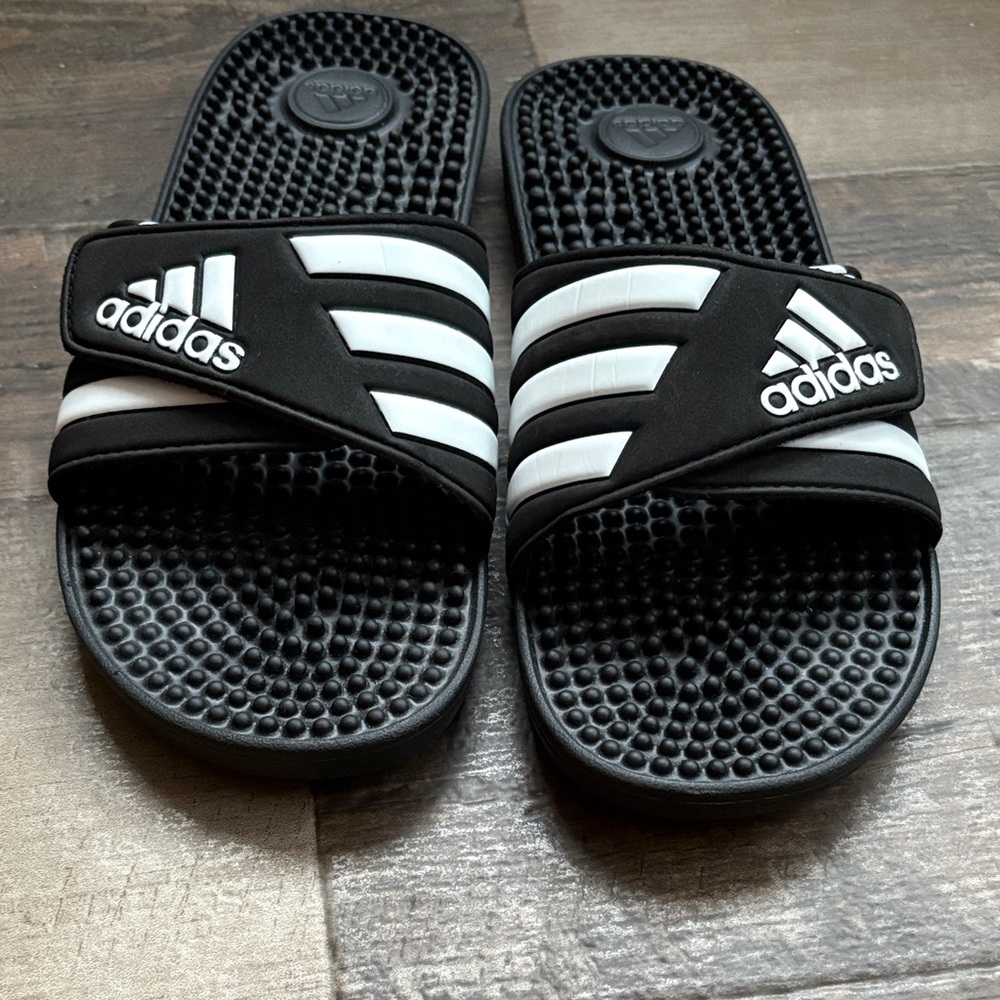 Adidas Black and White Slide Sandals